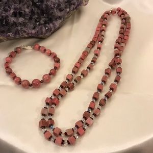 Natural Rhodonite Gemstones & Garnet Necklace Set